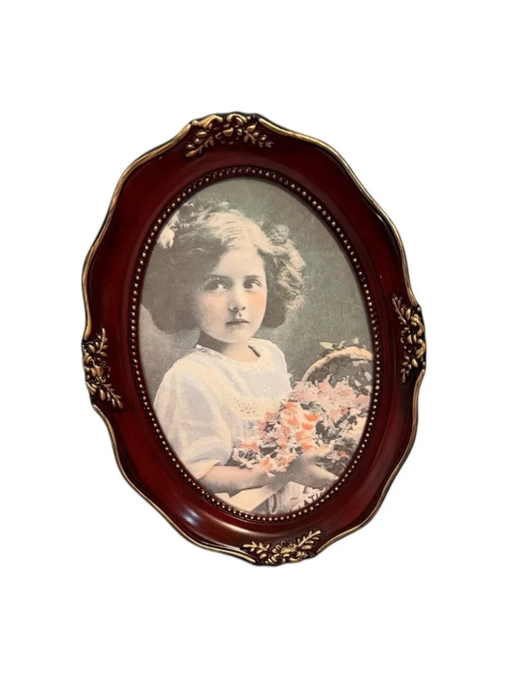 NOS Deluxe Antique Rosewood Oval Picture Frame Real Glass 4x6 New In Box